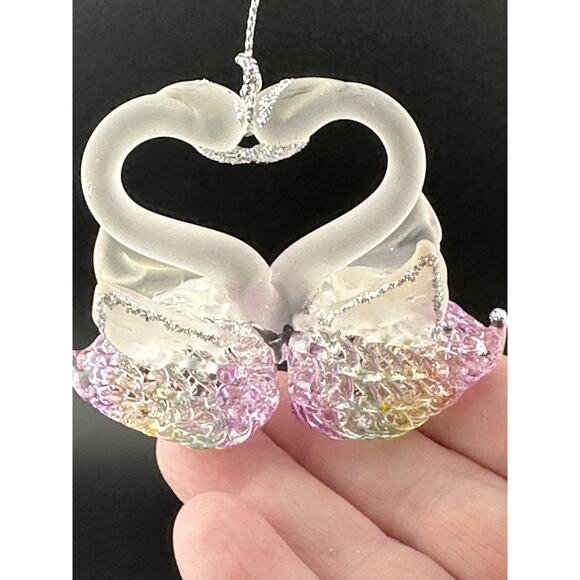 Vintage Hand Spun Glass Pair of Swans Ornament 2.5" 1990s Original Box - Picture 5 of 9
